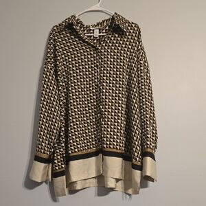 H&M Black & Cream Geometric Oversized Blouse, XL